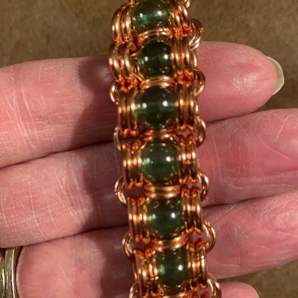Chunky Copper & Glass Bead Handmade Bracelet - Picture 3 of 10